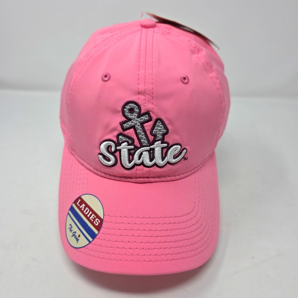 The Game Hat Womens OS Pink Embroidered Anchor State Logo Stretch Breathable NWT